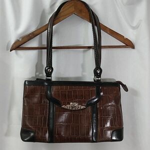 MC Marc Chantel Croc Embossed Brown Leather Shoulder Bag
